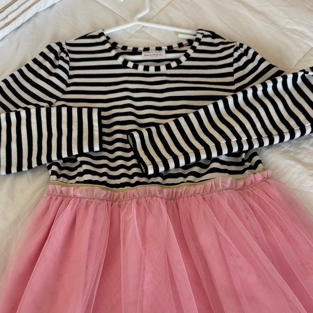 Hanna Andersson Black and White Striped Dress with Pink Tulle Skirt